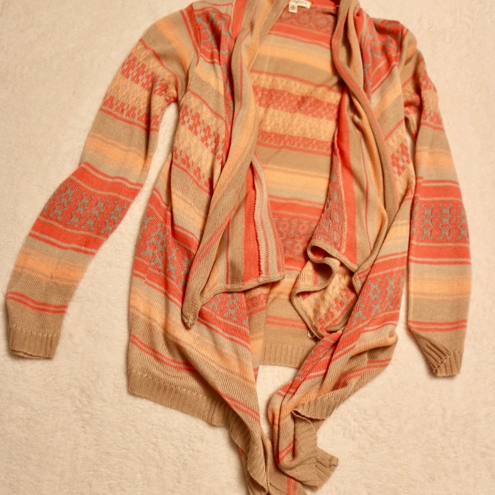 Coral Peach Brown Cardigan Sweater Size Small
